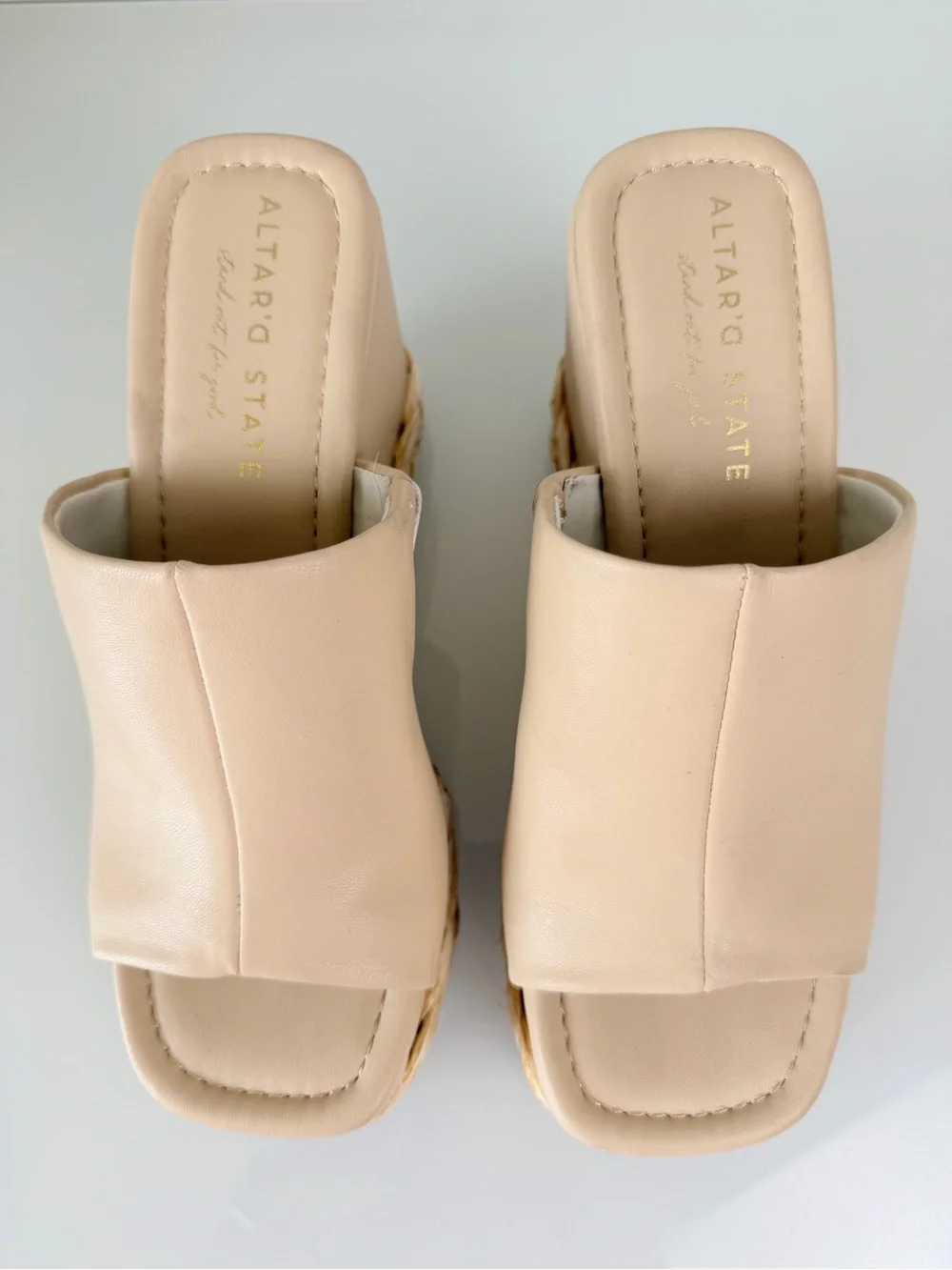 Altar'd State Neutral Beige Platform Espadrille Wedge Slide Sandals Size 7